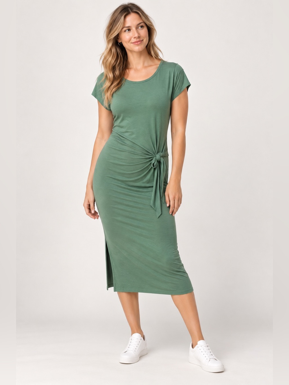 Joe Fresh Womens XL Green Bodycon Midi Dress Stretch New NWT Minimalist Summer